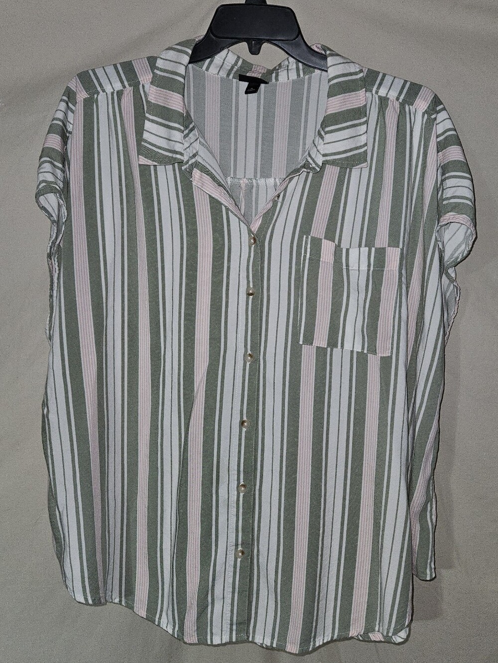 Torrid Striped Button Shirt in Green, White & Pink